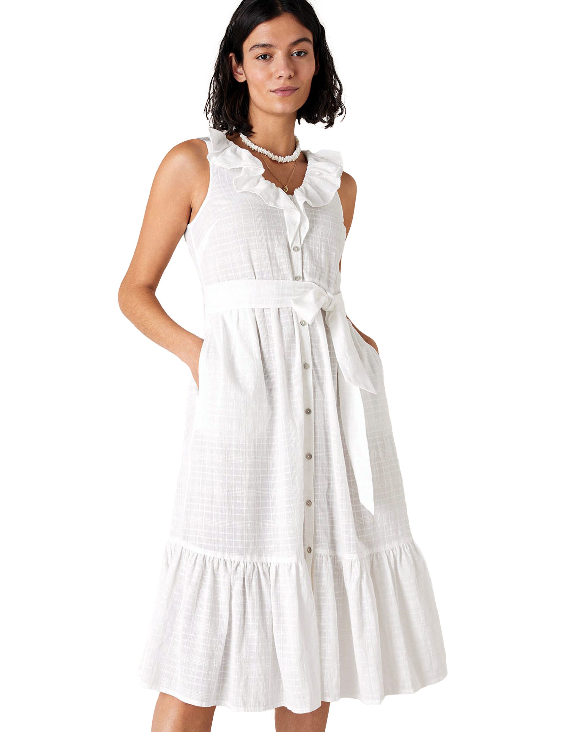Second image of Embroidery Sleeveless White Cotton Dress